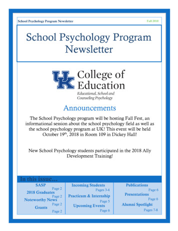 School Psychology Program Newsletter 2018 School Psychology Program .