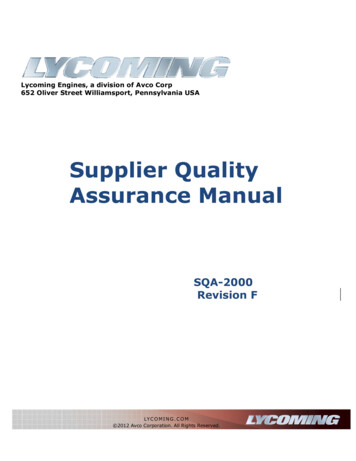 Supplier Quality Assurance Manual - Lycoming