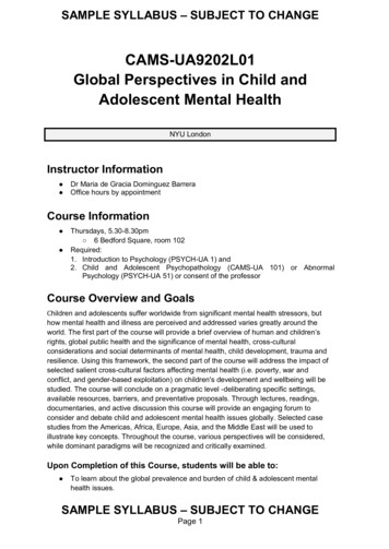 CAMS-UA9202L01 Global Perspectives In Child And Adolescent Mental Health