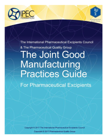 Joint IPEC/PQG GMP Guide For Pharmaceutical Excipients