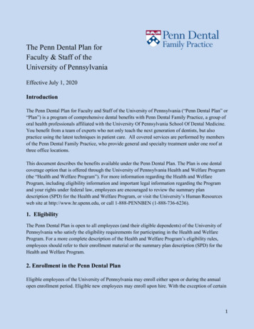 The Penn Dental Plan For Faculty & Staff Of The University Of Pennsylvania