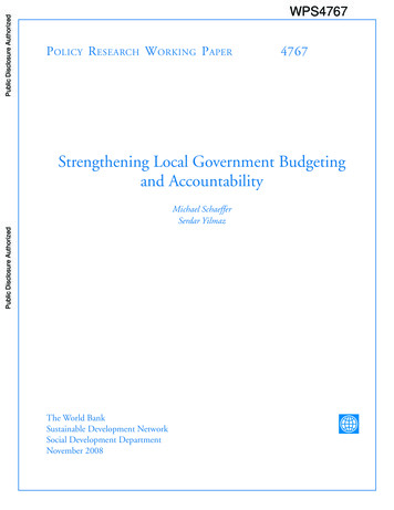 Strengthening Local Government Budgeting And Accountability - World Bank