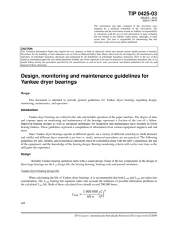 TIP 0425-03 Design, Monitoring And Maintenance Guidelines For Yankee .