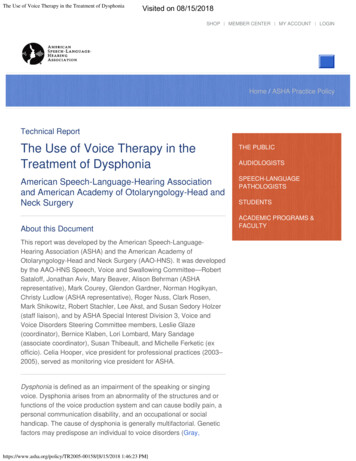 The Use Of Voice Therapy In The Treatment Of Dysphonia
