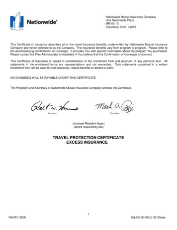 TRAVEL PROTECTION CERTIFICATE EXCESS INSURANCE - NSLC Leaders