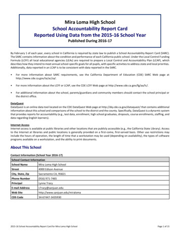 Mira Loma High School School Accountability Report Card Reported Using .