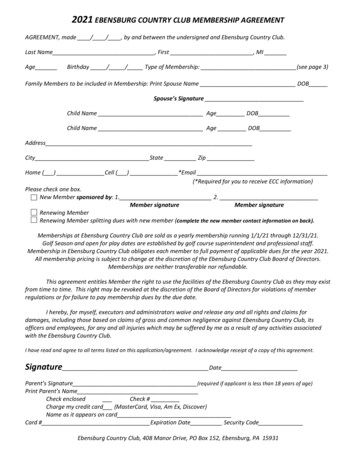 2021 Ebensburg Country Club Membership Agreement