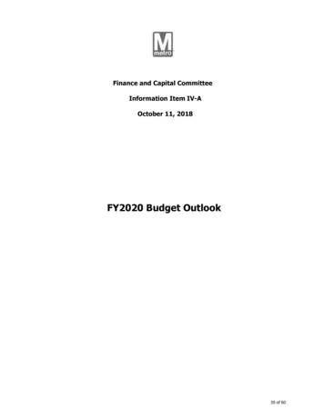 FY2020 Budget Outlook - Washington Metropolitan Area Transit Authority