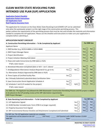 Clean Water SRF IUP Application - Iowa Department Of Natural Resources