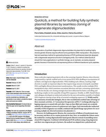 QuickLib, A Method For Building Fully Synthetic Plasmid Libraries By .