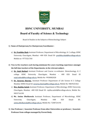 HSNC UNIVERSITY, MUMBAI Board Of Faculty Of Science & Technology