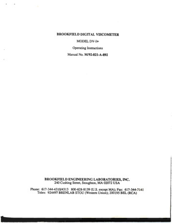 BROOKFIELD DIGITAL VISCOMETER Operating Instructions Manual No. M/92 .