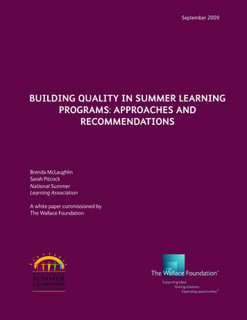 Building Quality In Summer Learning Programs - Wallace