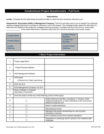 Condo Questionnaire Form Full - Freddie Mac