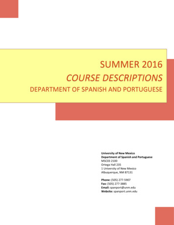 SUMMER 2016 COURSE DESCRIPTIONS - University Of New Mexico
