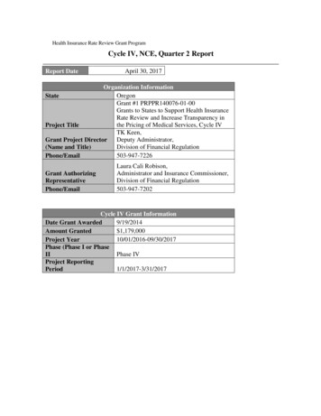 Health Insurance Rate Review Grant Program Cycle IV, NCE, Quarter 2 Report
