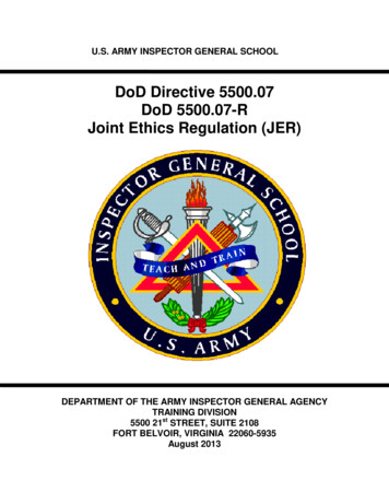 DoD Directive 5500.07 DoD 5500.07-R Joint Ethics Regulation (JER)