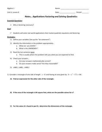 Notes Applications Factoring And Solving Quadratics