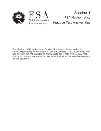 Algebra 1 FSA Mathematics Practice Test Answer Key