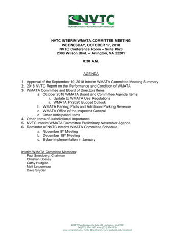 Nvtc Interim Wmata Committee Meeting Wednesday, October 17, 2018 Agenda .