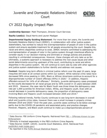 Juvenile And Domestic Relations District Court CY 2022 Equity Impact Plan