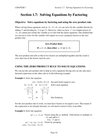 Section 1.7: Solving Equations By Factoring - Community College Of .