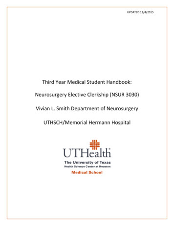 Third Year Medical Student Handbook: Neurosurgery Elective Clerkship .