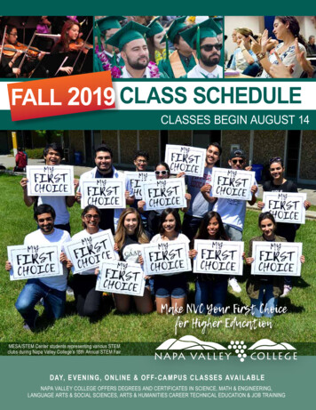 FALL 2019CLASS SCHEDULE - Napa Valley College
