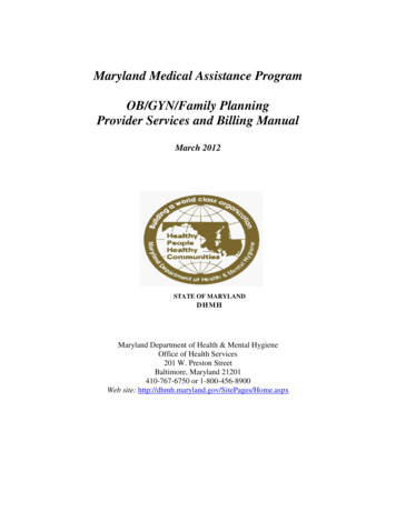 Maryland Medical Assistance Program OB/GYN/Family Planning Provider .
