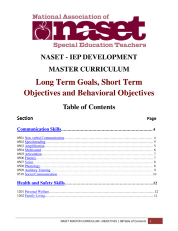 Long Term Goals, Short Term Objectives And Behavioral Objectives - NASET