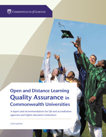 Open And Distance Learning Quality Assurance In Commonwealth . - UTAMU