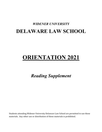 ORIENTATION 2021 - Widener University Delaware Law School