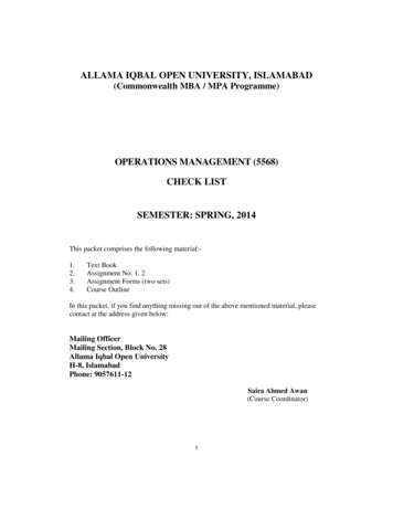 ALLAMA IQBAL OPEN UNIVERSITY, ISLAMABAD (Commonwealth MBA / MPA Programme)