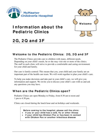 Welcome Information About The Pediatric Clinics 2G, 2Q And 3F