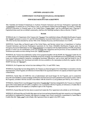 And SERVICER PARTICIPATION AGREEMENT - U.S. Department Of The Treasury