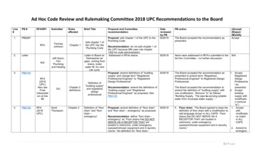 Ad Hoc Code Review And Rulemaking Committee 2018 UPC Recommendations To .