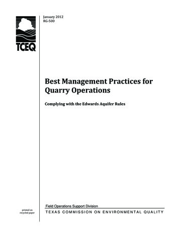 Best Management Practices For Quarry Operations - Texas Commission On .