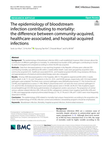 The Epidemiology Of Bloodstream Infection Contributing To Mortality .