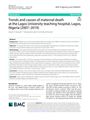 Trends And Causes Of Maternal Death At The Lagos University Teaching .