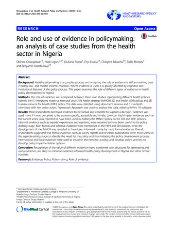 Role And Use Of Evidence In Policymaking: An Analysis Of Case Studies .