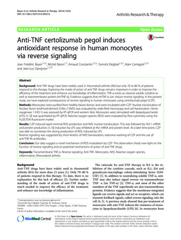Anti-TNF Certolizumab Pegol Induces Antioxidant Response In Human .