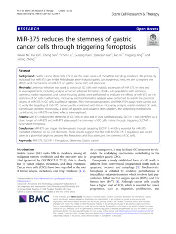 MiR-375 Reduces The Stemness Of Gastric Cancer Cells Through Triggering .