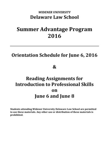 Summer Advantage Program 2016 - Widener University Delaware Law School