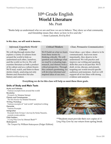 10th Grade English World Literature - Northland Preparatory Academy