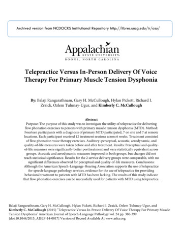 Telepractice Versus In-Person Delivery Of Voice Therapy For . - UNCG