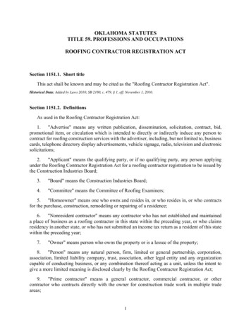 Title 59 Roofing Contractor Registration Act Eff 11-1-2018