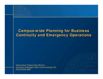 Campus-wide Planning For Business Continuity And Emergency Operations