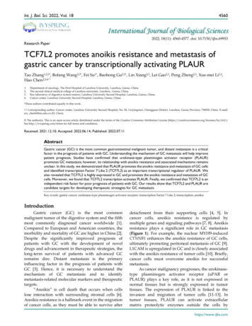 Research Paper TCF7L2 Promotes Anoikis Resistance And Metastasis . - Ijbs