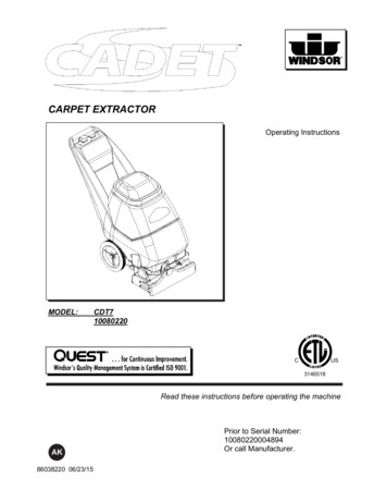 Windsor Cadet 7 Carpet Extractor Service & Parts Manual