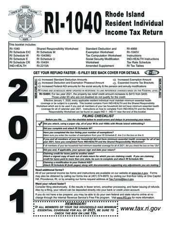 RI-1040 Rhode Island Resident Individual Income Tax Return